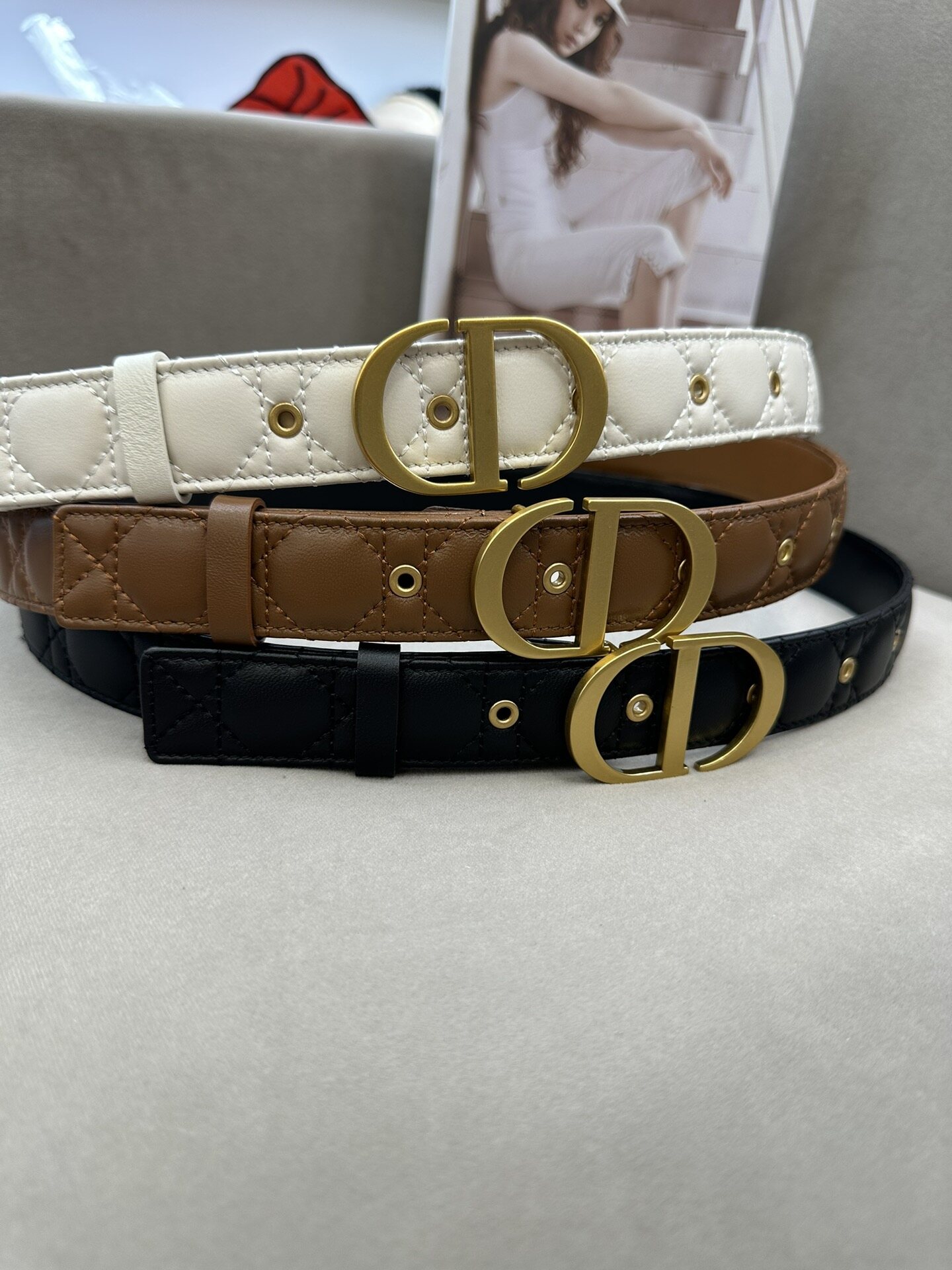 Dior Dior CD Gold‑Tone Cannage Multi‑Color Thin Belt