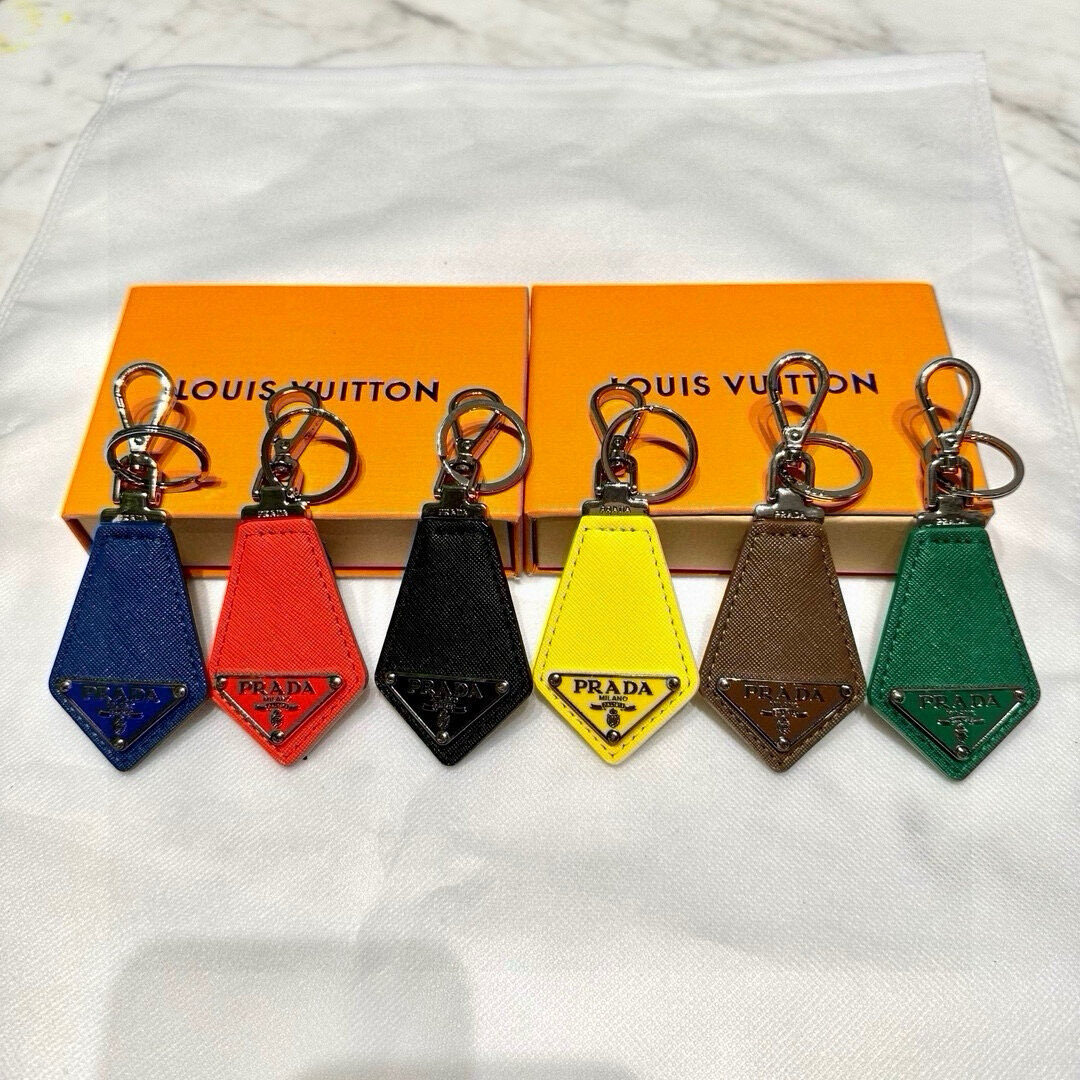 Prada Prada Triangle Logo Saffiano Leather Keychain