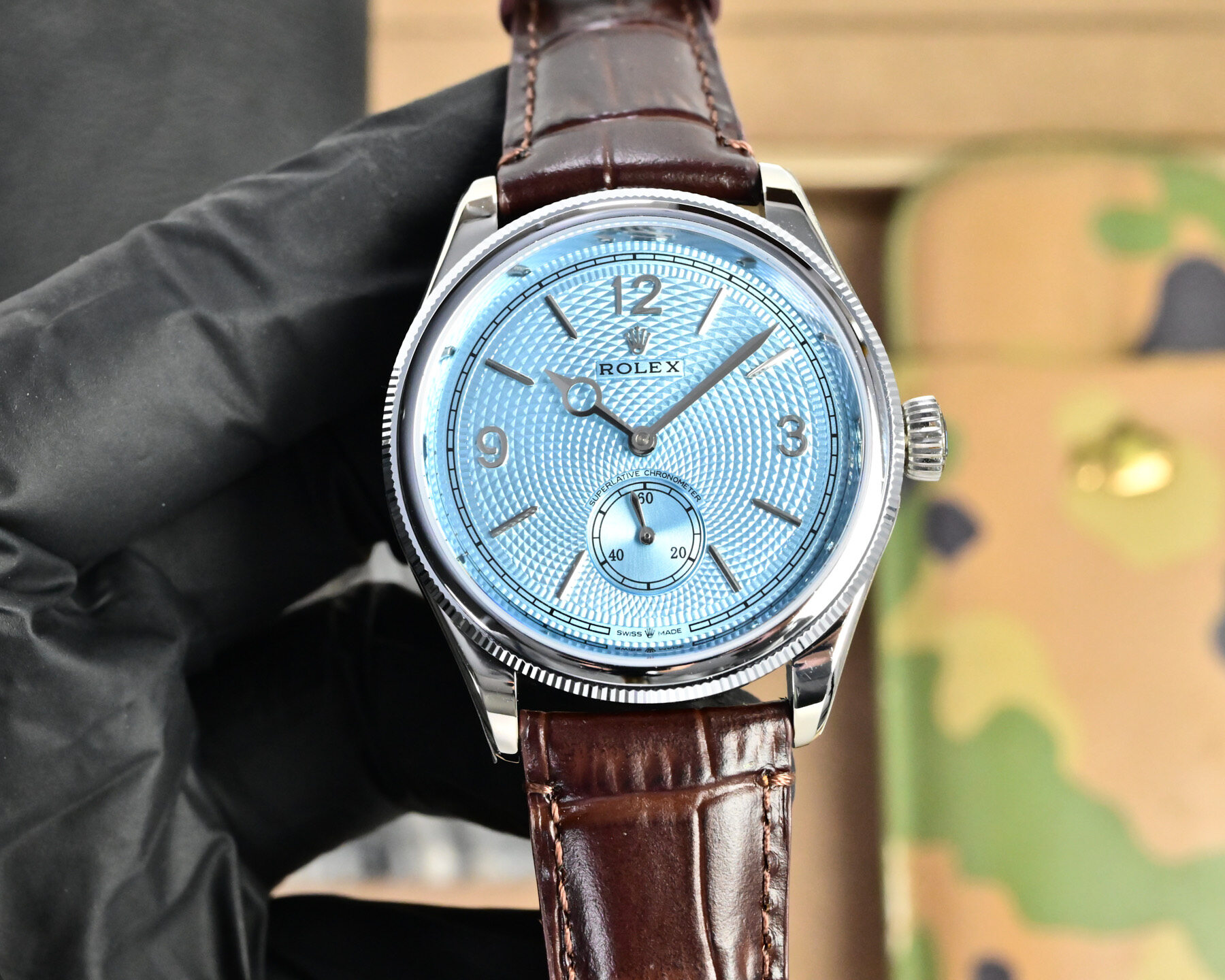 Rolex  Rolex Cellini Ice Blue Dial Small Seconds Brown Alligator Leather Dress Watch