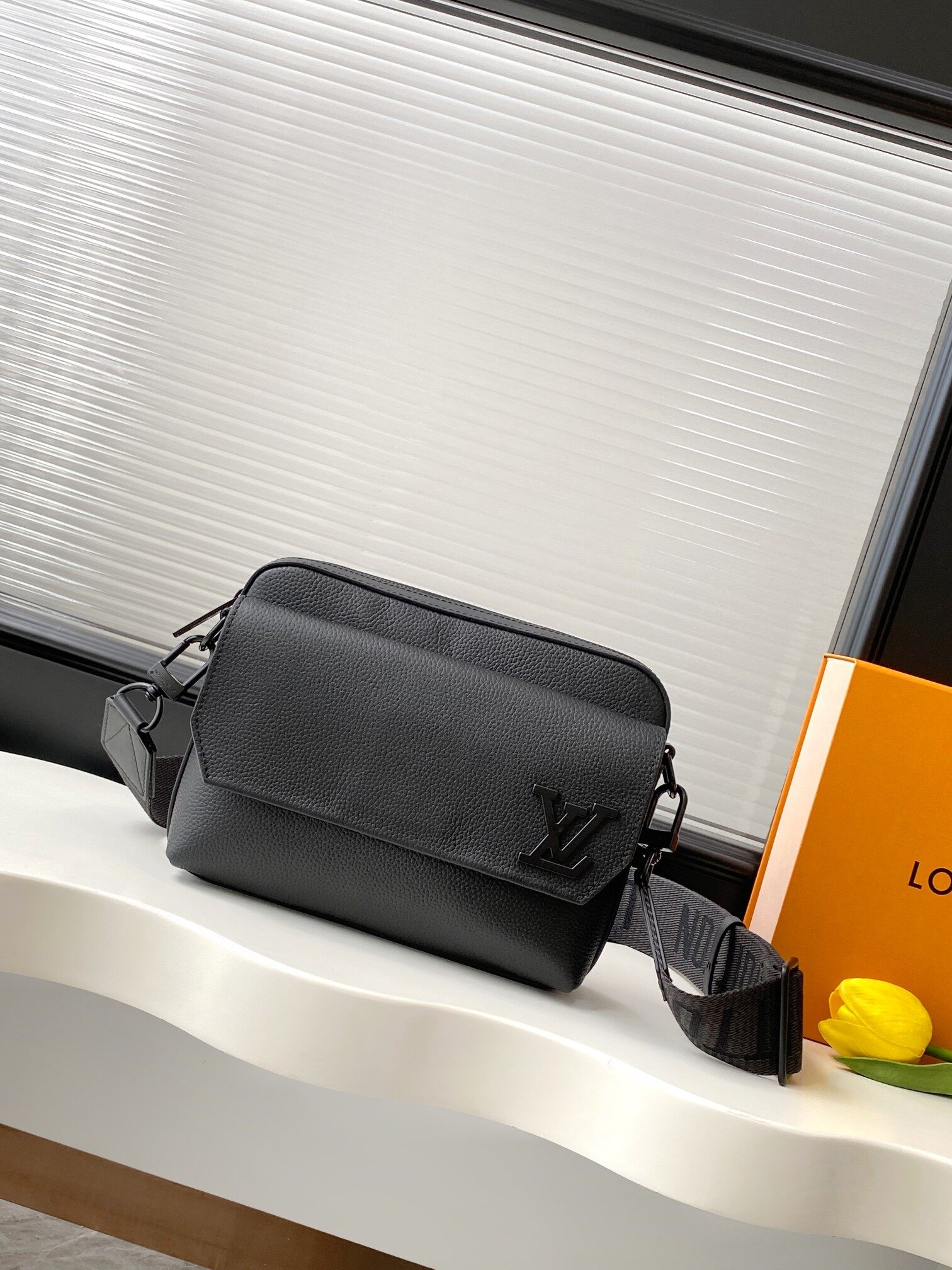 Louis Vuitton Louis Vuitton Black Taurillon Leather Logo Messenger Crossbody Bag