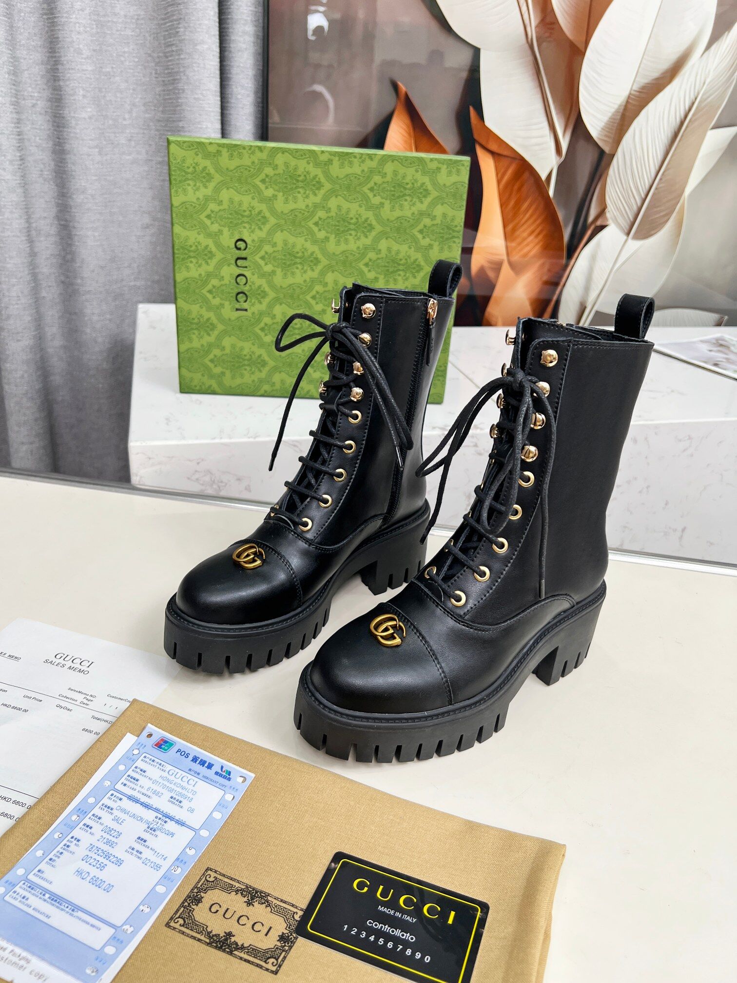 Gucci Women’s Gucci GG Logo Black Platform Combat Boots