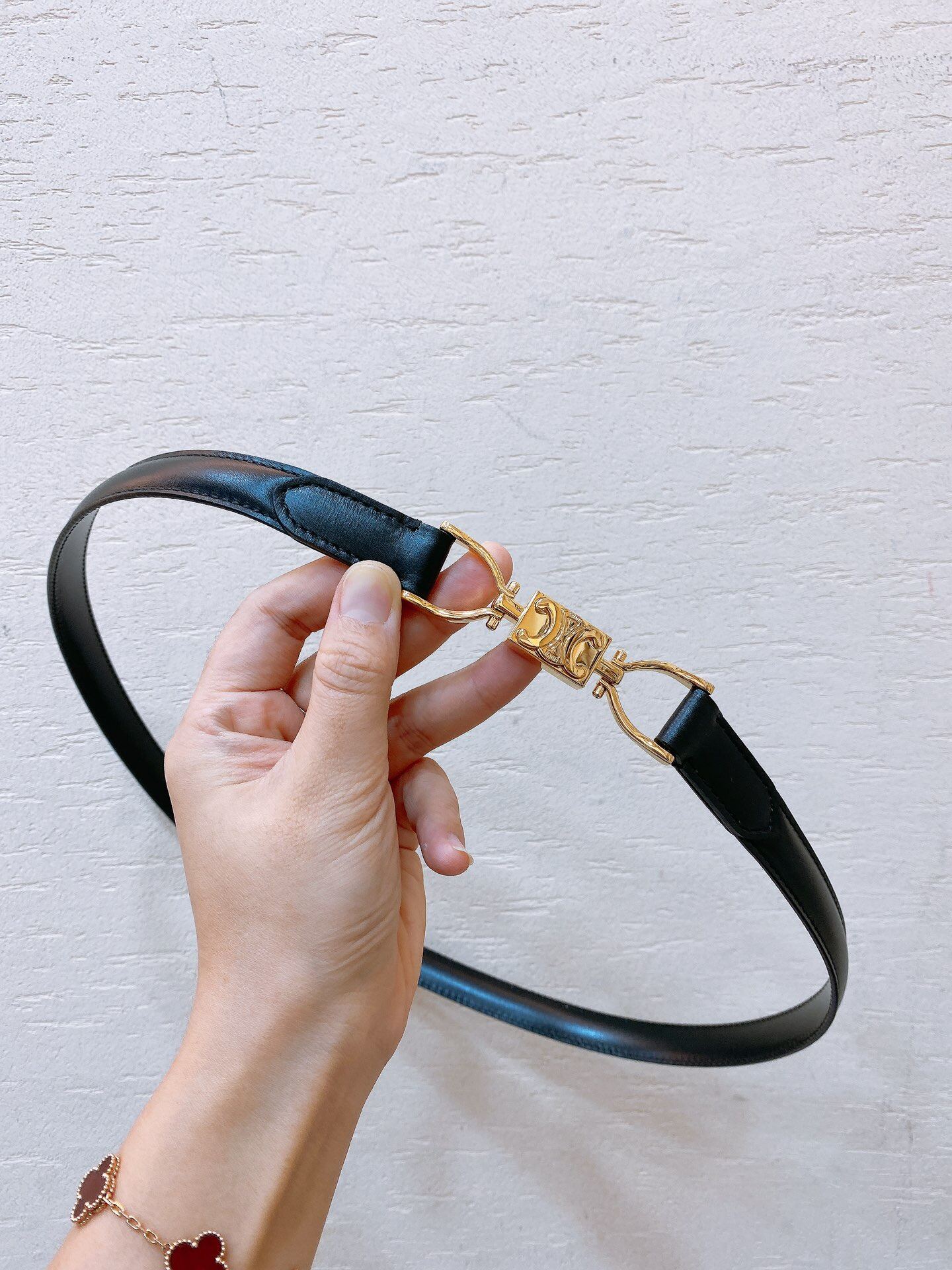 Celine Celine Vintage Horsebit Thin Black Leather Belt