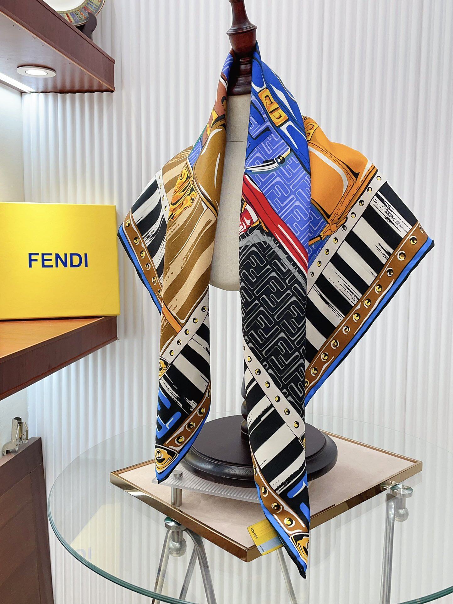 Fendi  Fendi Vintage Luggage Rivet Print Silk Square Scarf