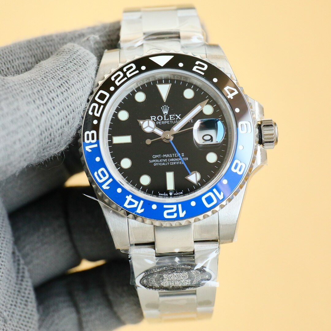 Rolex  Rolex GMT-Master II Steel Black-Blue Bezel Black Dial Jubilee Bracelet Dual Time Watch