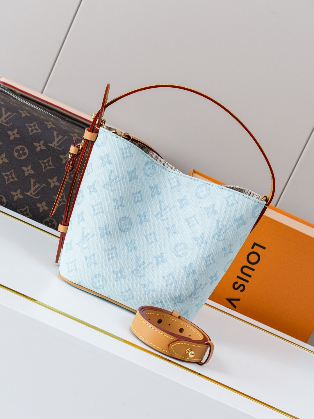 Louis Vuitton Louis Vuitton Light Blue Monogram Canvas Bucket Bag with Strap