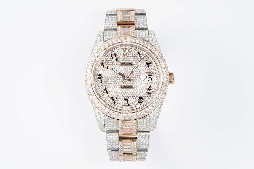 Rolex Rolex Datejust Two-Tone Custom Full Diamond Arabic Numeral Pave Dial Oyster Bracelet Watch