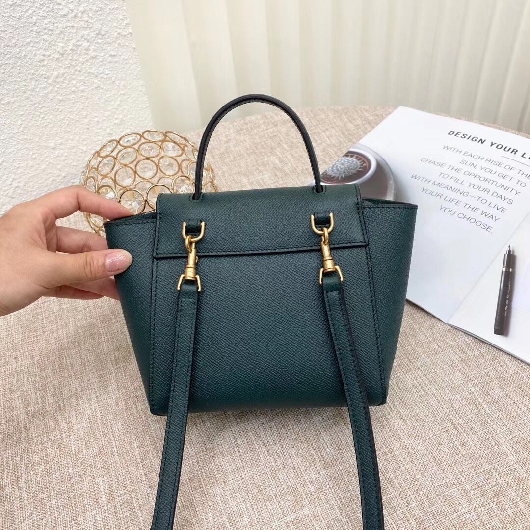 Celine Forest Green Grained Leather Mini Belt Bag Hand & Crossbody Bag