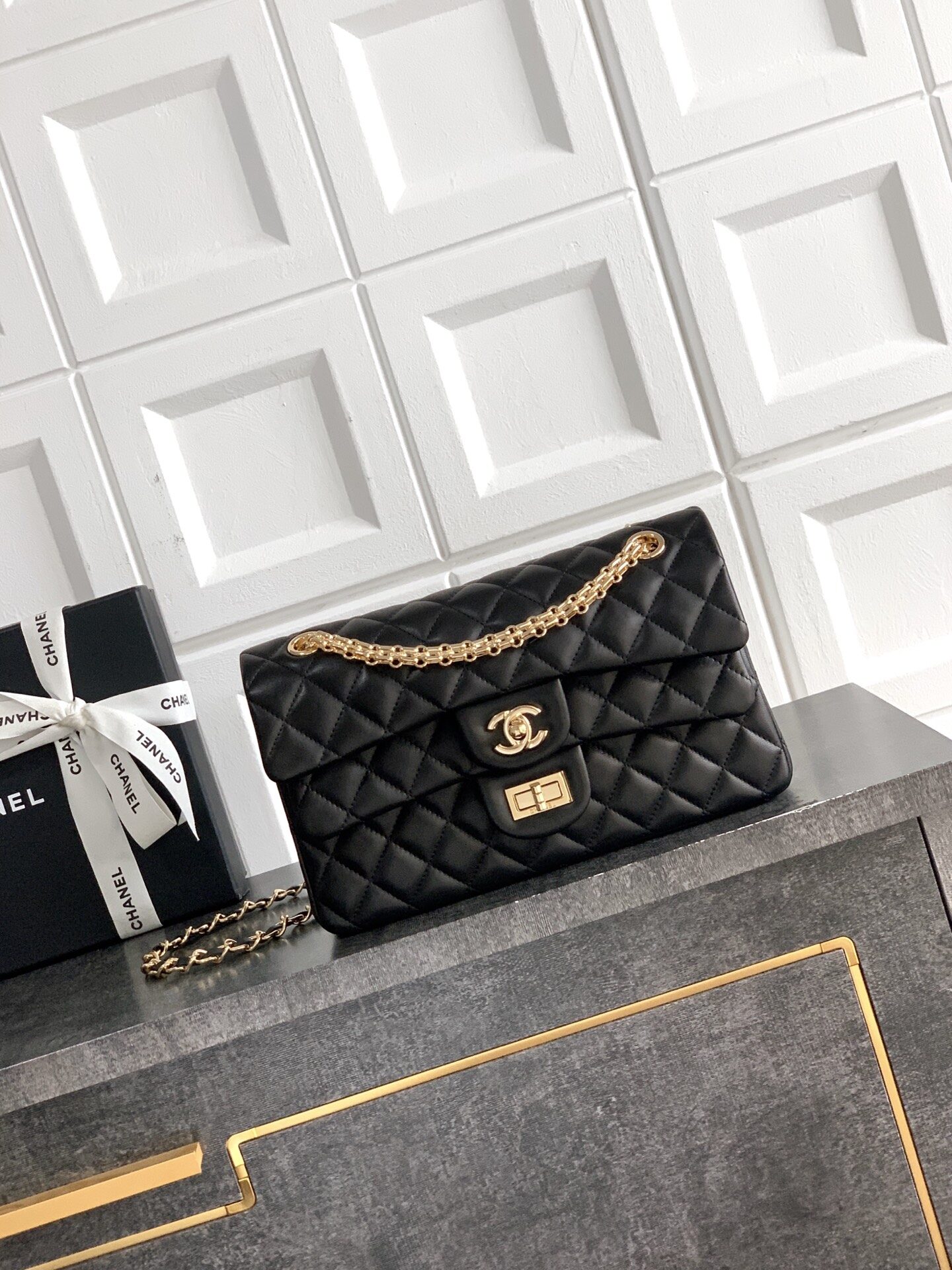 Chanel Chanel Black Gold Reissue 2.55 Medium Quilted Flap Bag