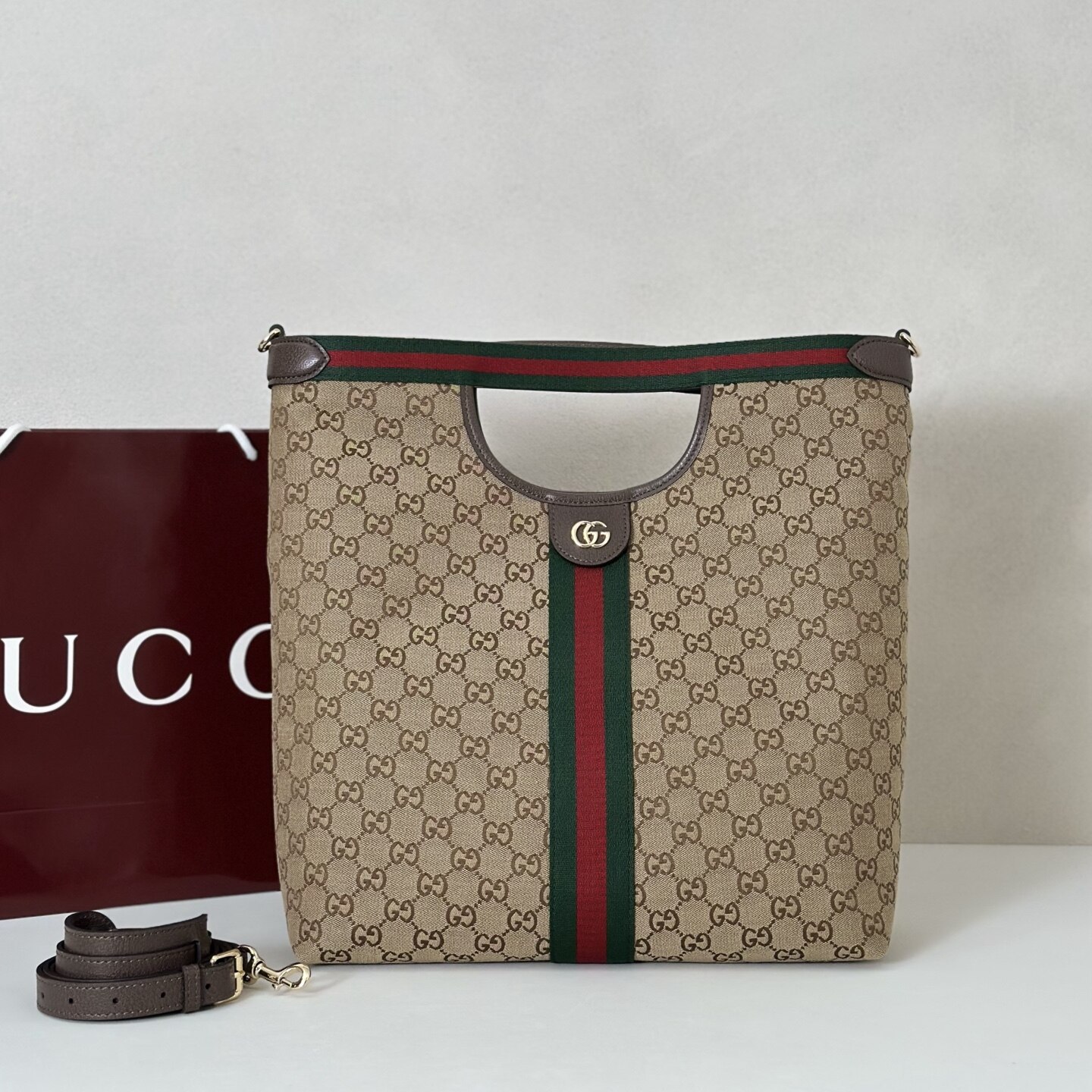  Gucci Gucci Ophidia GG Supreme Cutout Handle Tote Bag