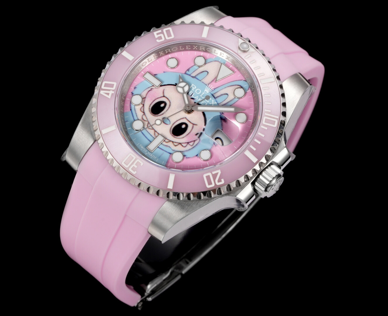 Rolex Rolex Submariner Pink Ceramic Bezel Labubu Cartoon Dial Pink Rubber Strap Diving Watch