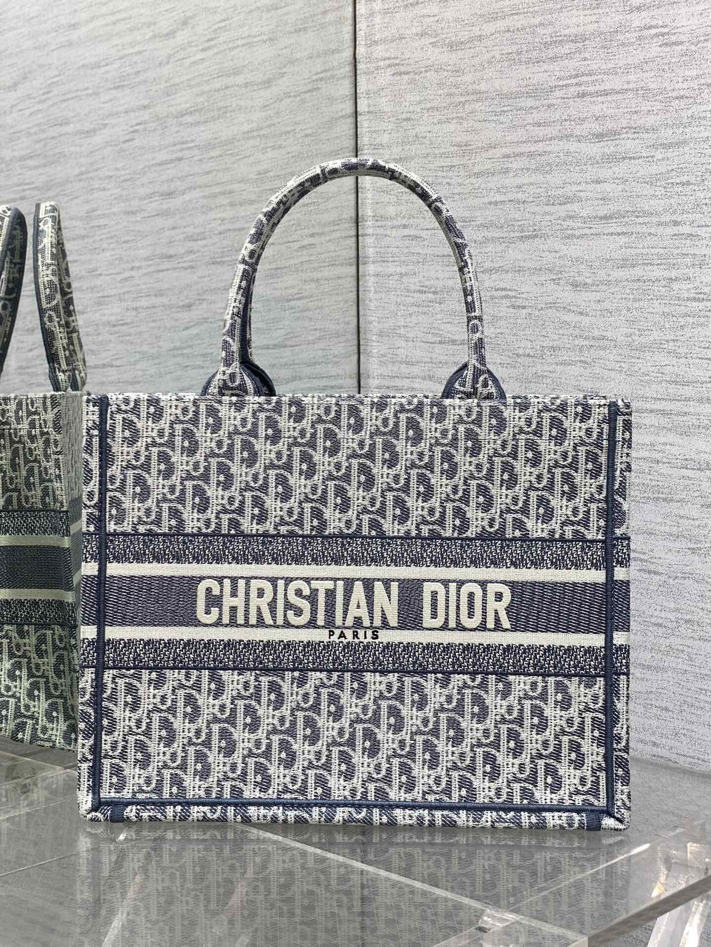 Dior Dior Navy Oblique Jacquard Medium Book Tote Handbag