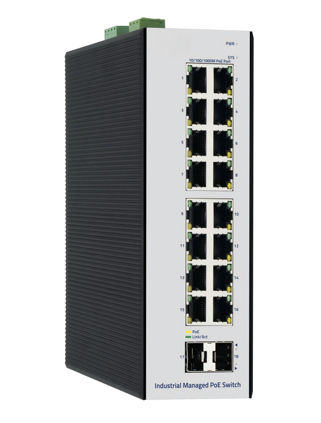 Industrial Managed 16-Port Gigabit POE Switch (16*POE + 2*SFP)