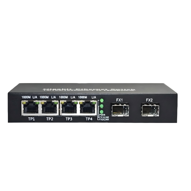 4-Port Gigabit Ethernet to 2-Port Fiber Media Converter