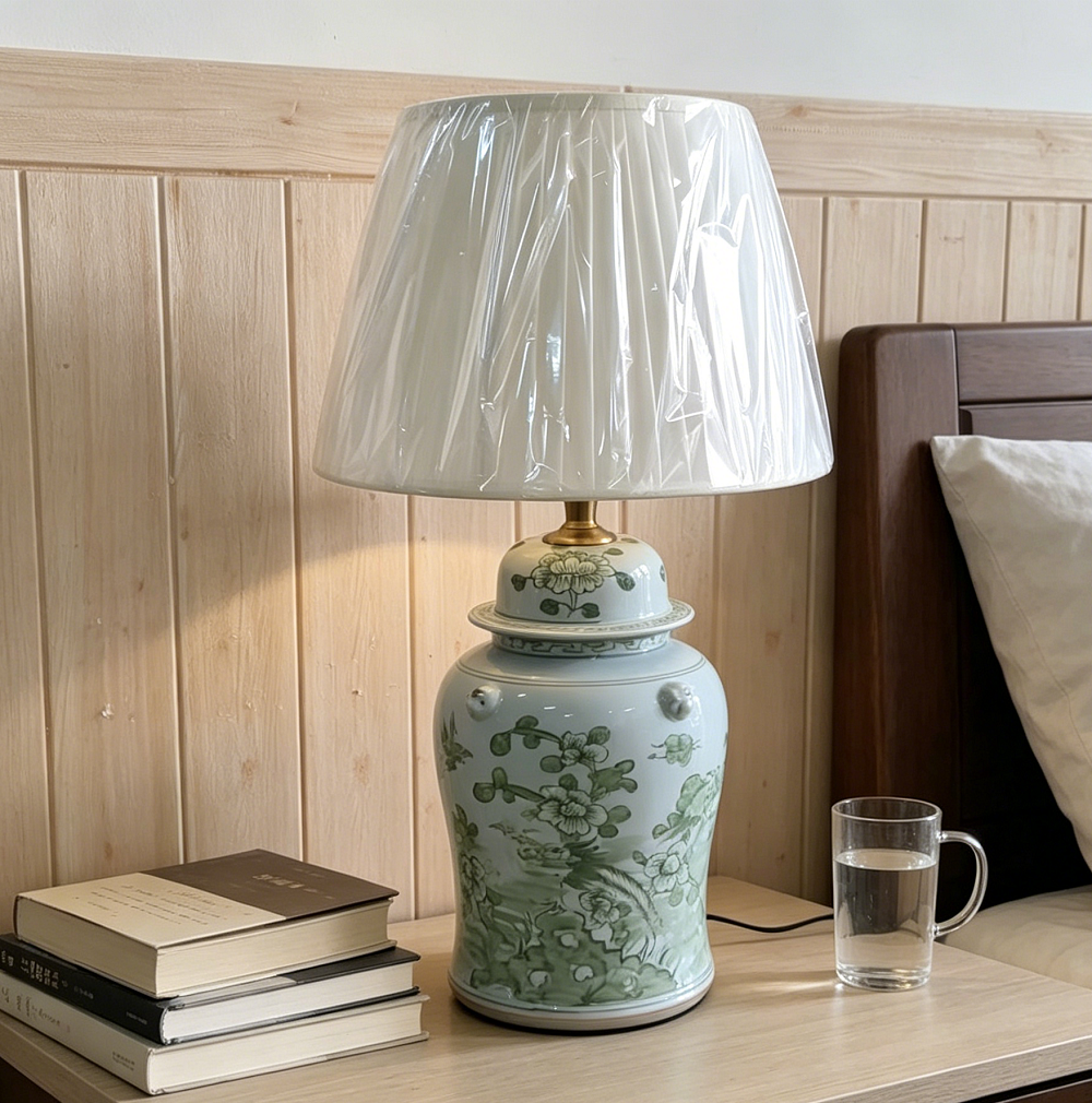Large green and white new item ginger jar