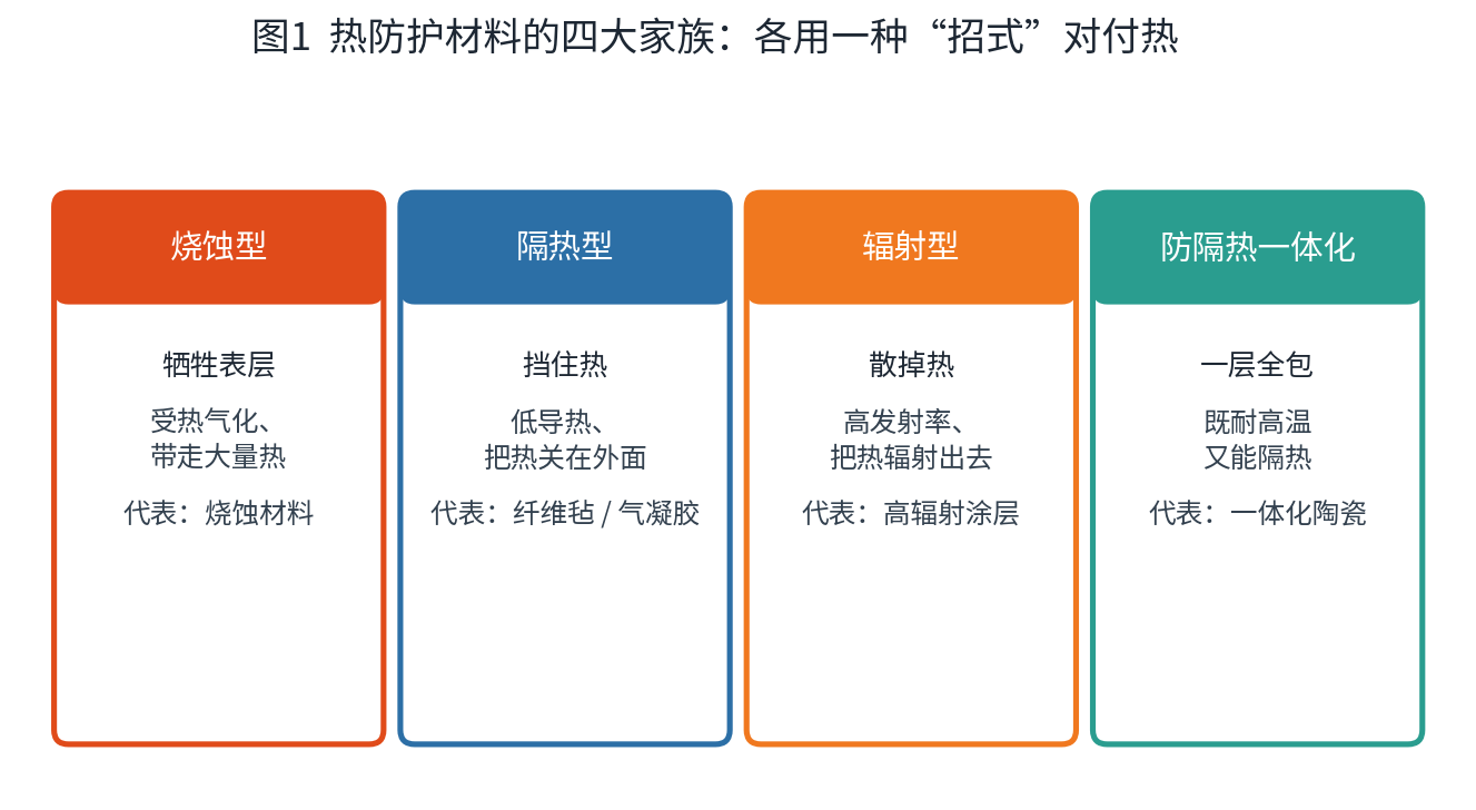 Comparison of the Four Major Families of Thermal Protection Materials