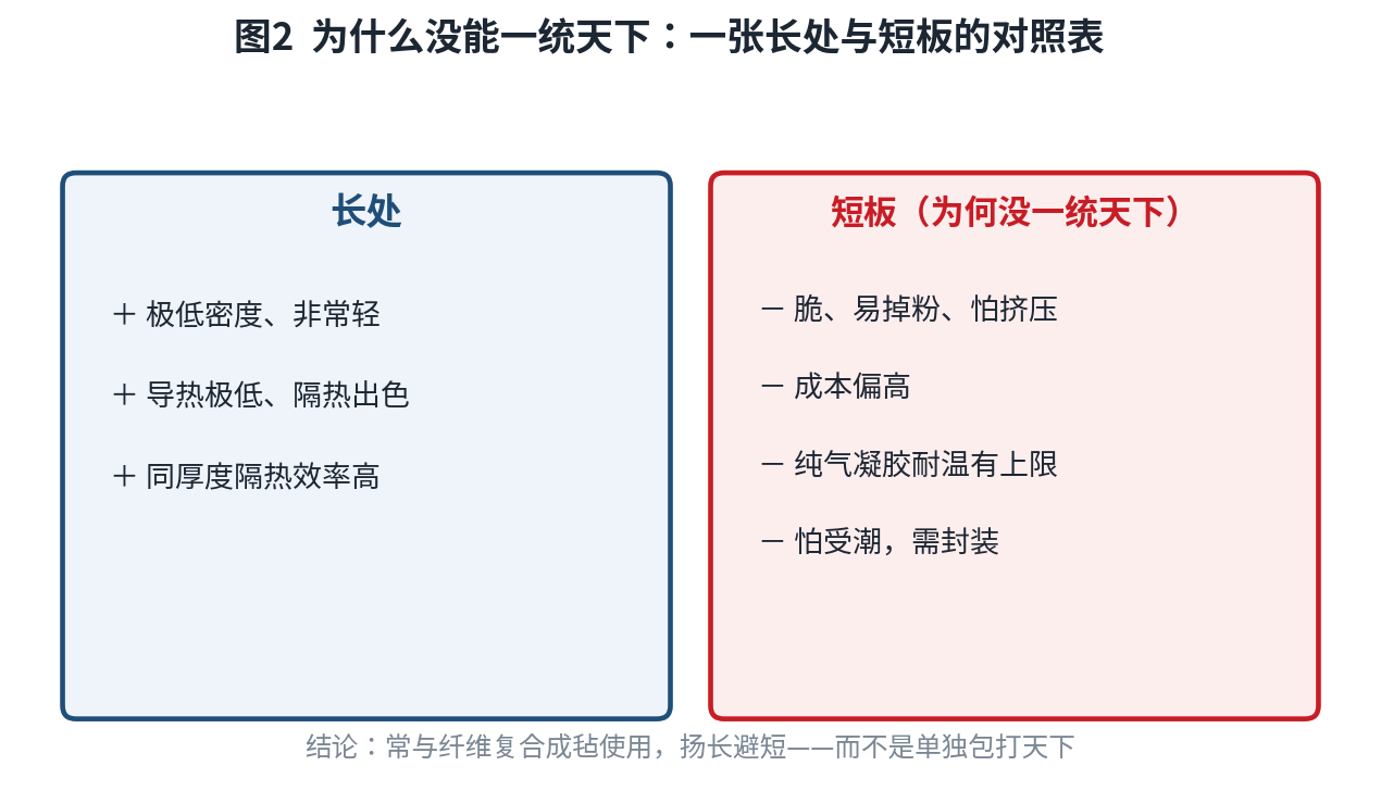 气凝胶长处与短板对照表