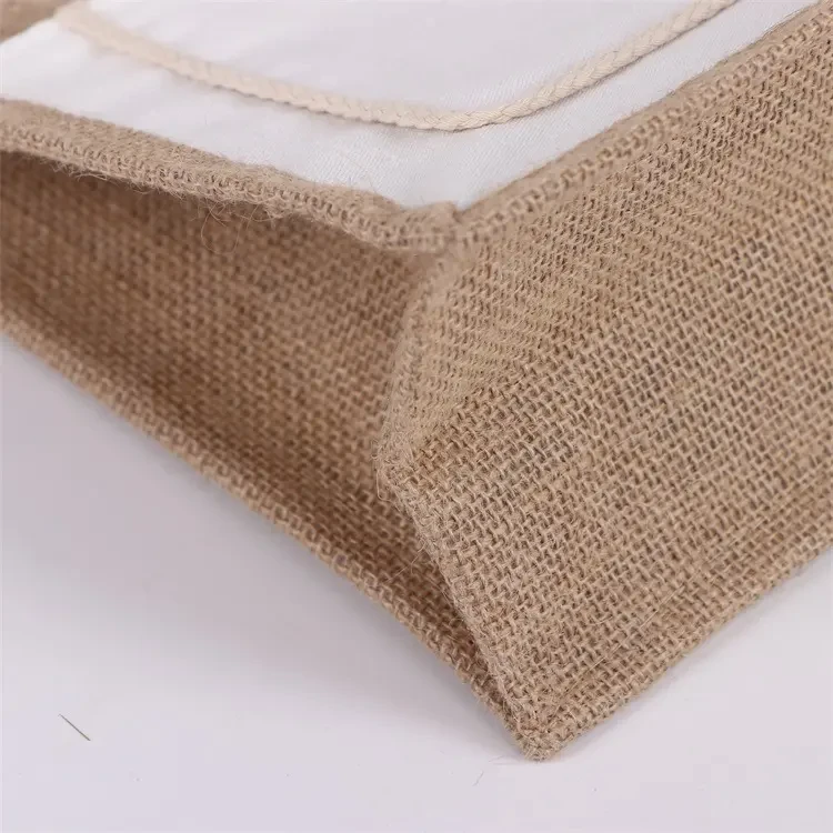 Jute Tote Bag with Front Cotton Canvas Pocket view 3