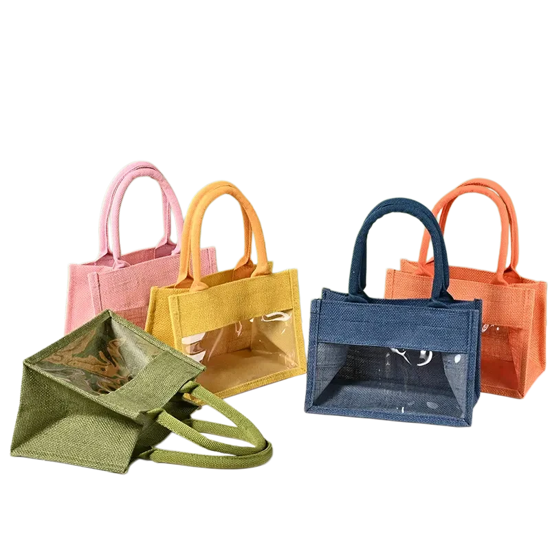 Small Jute Gift Bag with Clear PVC Window