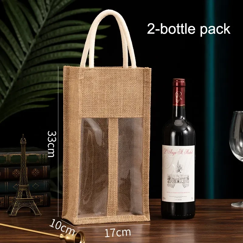 Natural Jute Wine Bottle Bag with Round Handle view 3