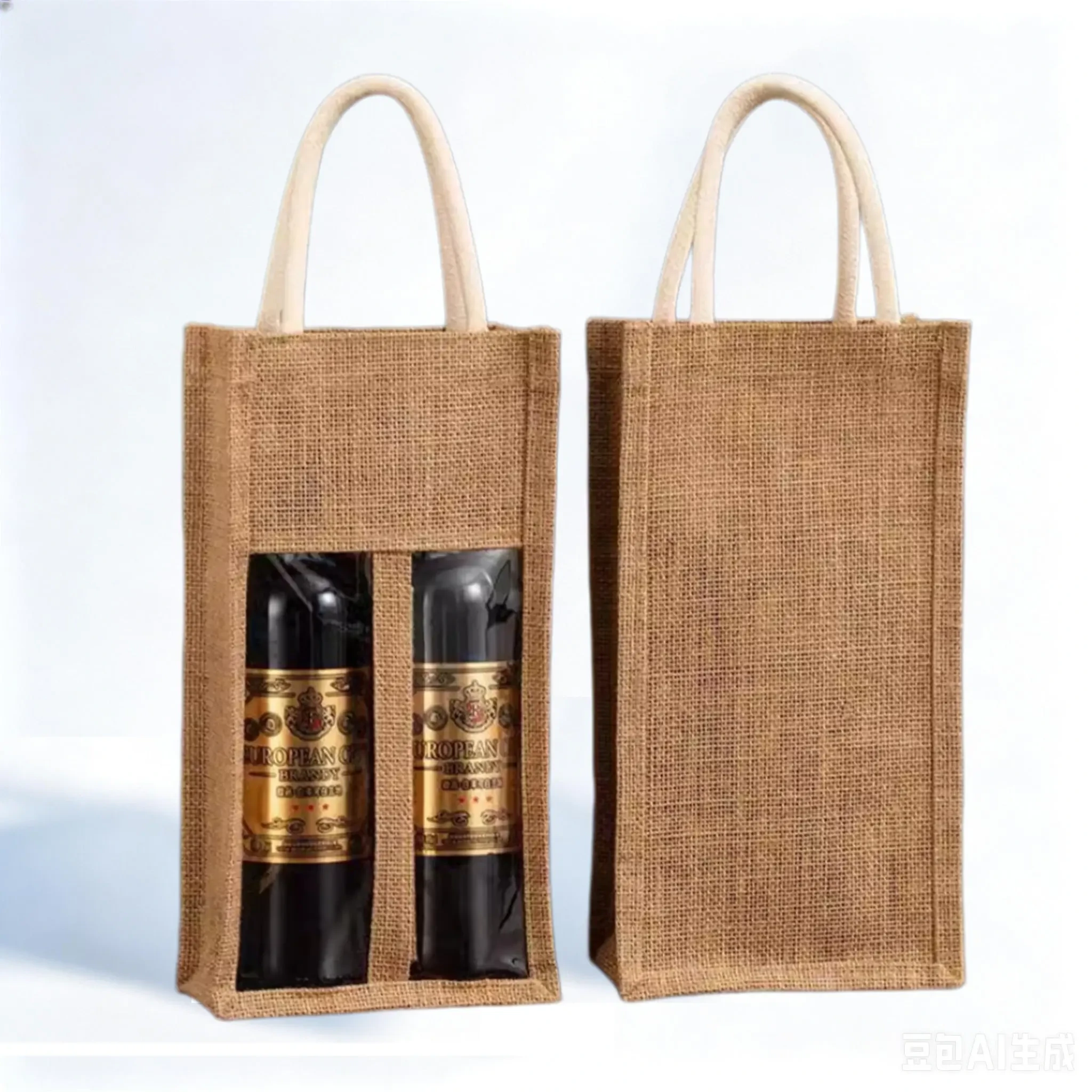 Natural Jute Wine Bottle Bag with Round Handle
