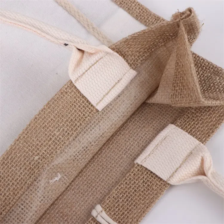 Jute Tote Bag with Front Cotton Canvas Pocket view 4