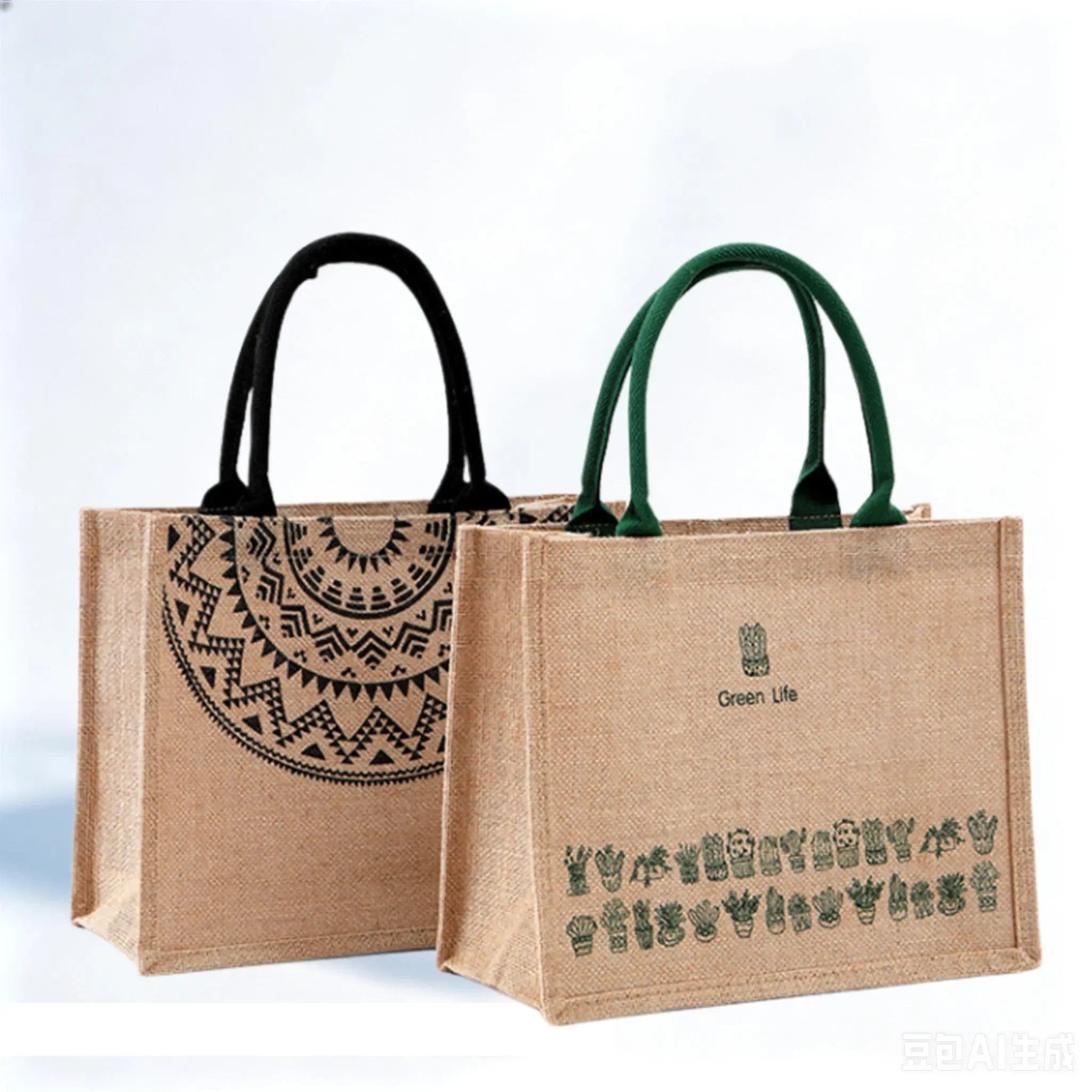 Large Jute Beach Tote Bag with Zipper Closure