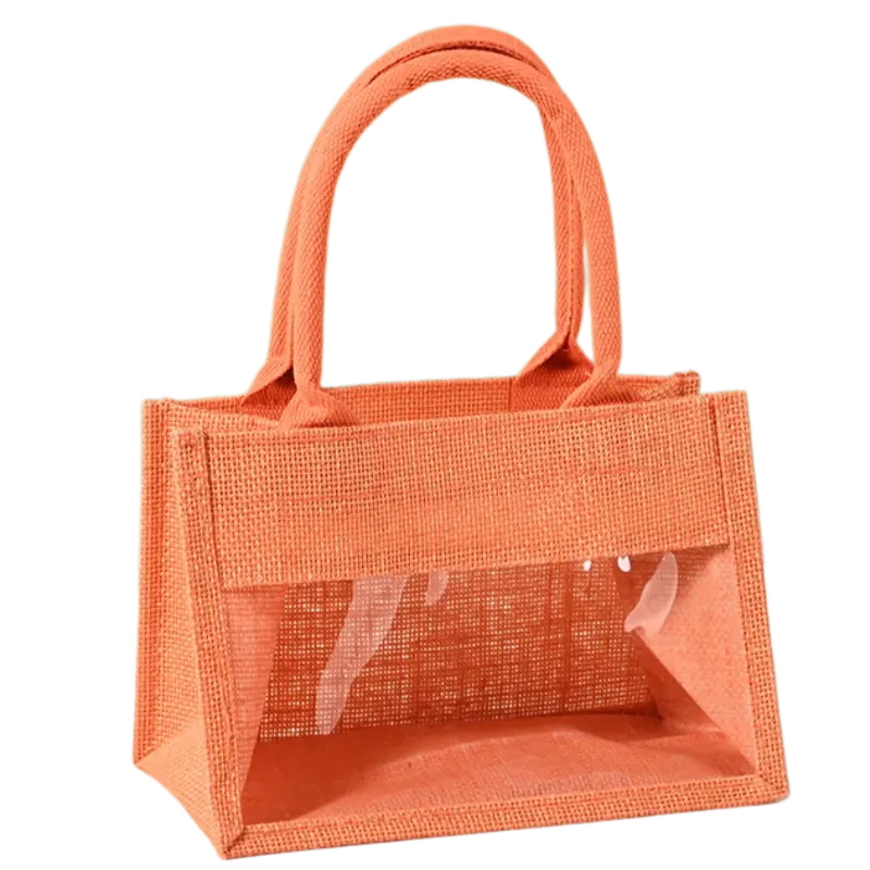 Small Jute Gift Bag with Clear PVC Window view 4