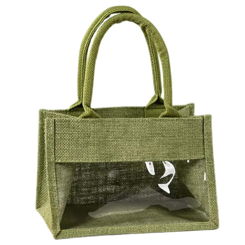 Small Jute Gift Bag with Clear PVC Window view 2