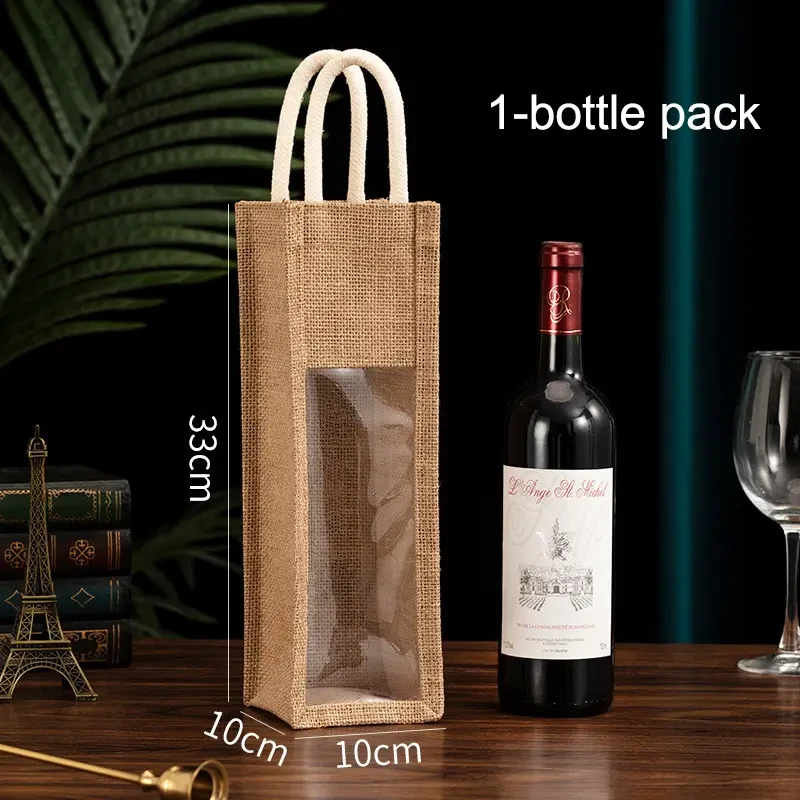 Natural Jute Wine Bottle Bag with Round Handle view 2