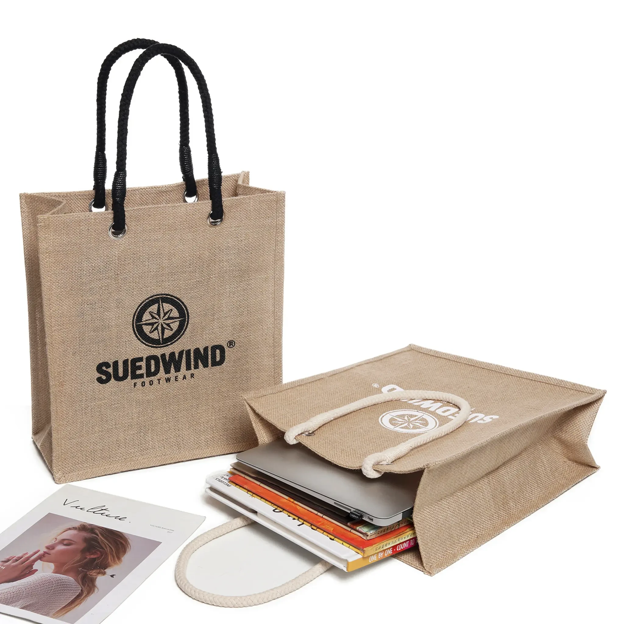 Laminated Natural Jute Tote Bag with Cotton Handle