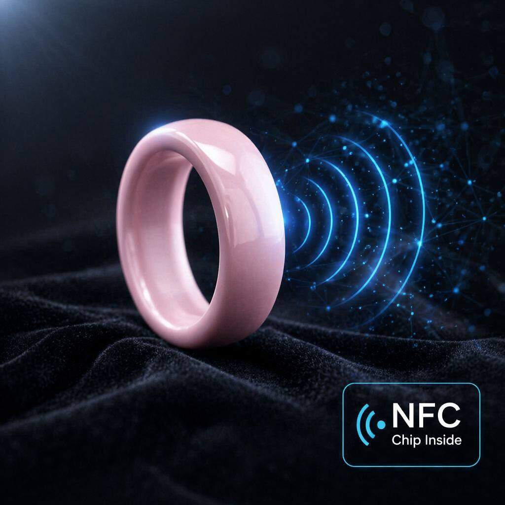 Scratch Resistant Pink Ceramic NFC Ring Manufacturer Direct High-Tech Jewelry NFC Smart Ring for Digital Business Card & Social Media Sharing