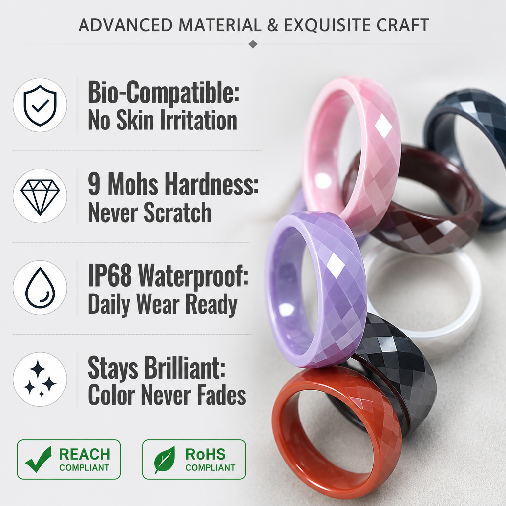 Professional Chic 6mm Faceted Ceramic Ring Sleek Daily Office Wear Hypoallergenic Jewelry