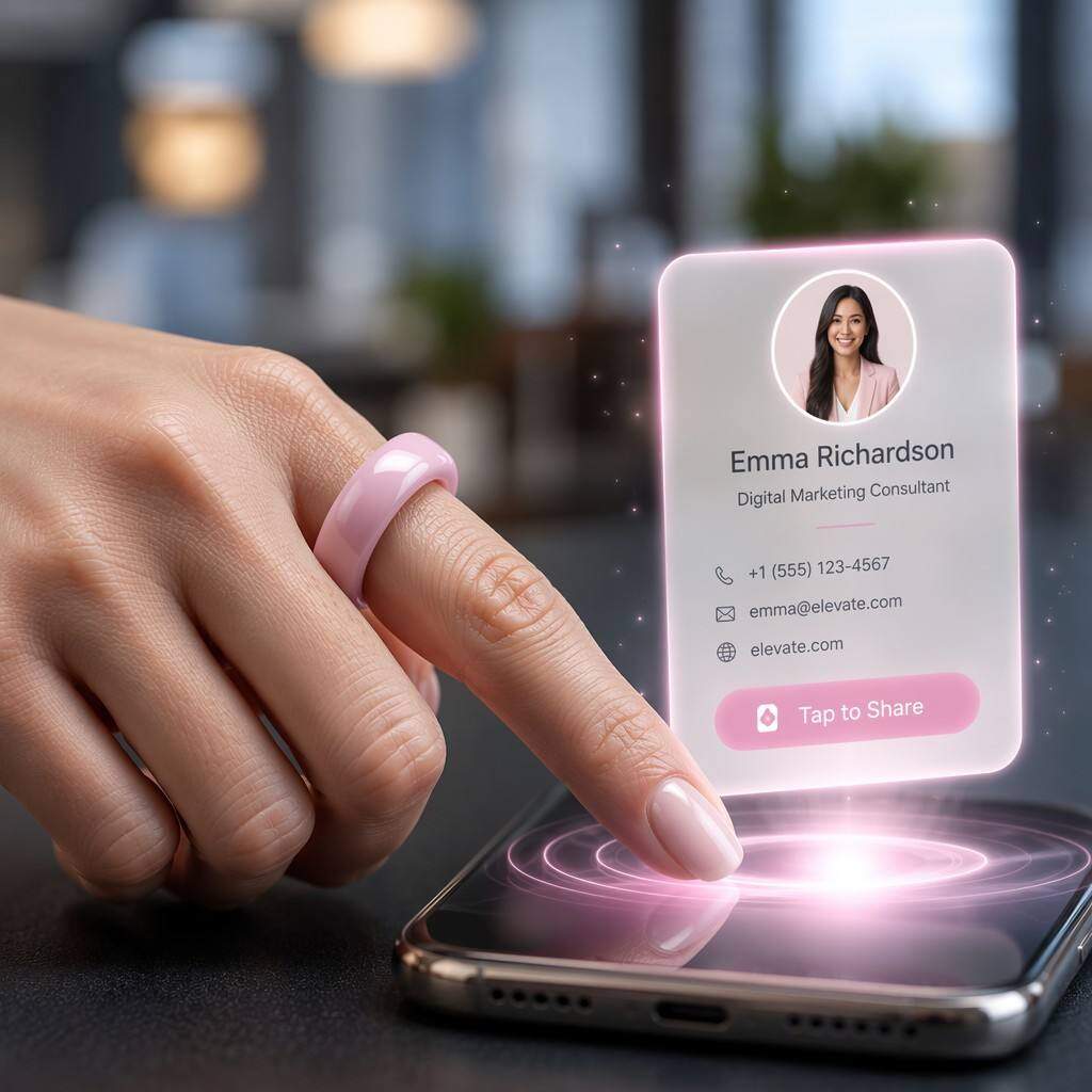 5MM Pink Ceramic Smart  NFC Wellness Ring Gift for Technology and Fitness Enthusiasts