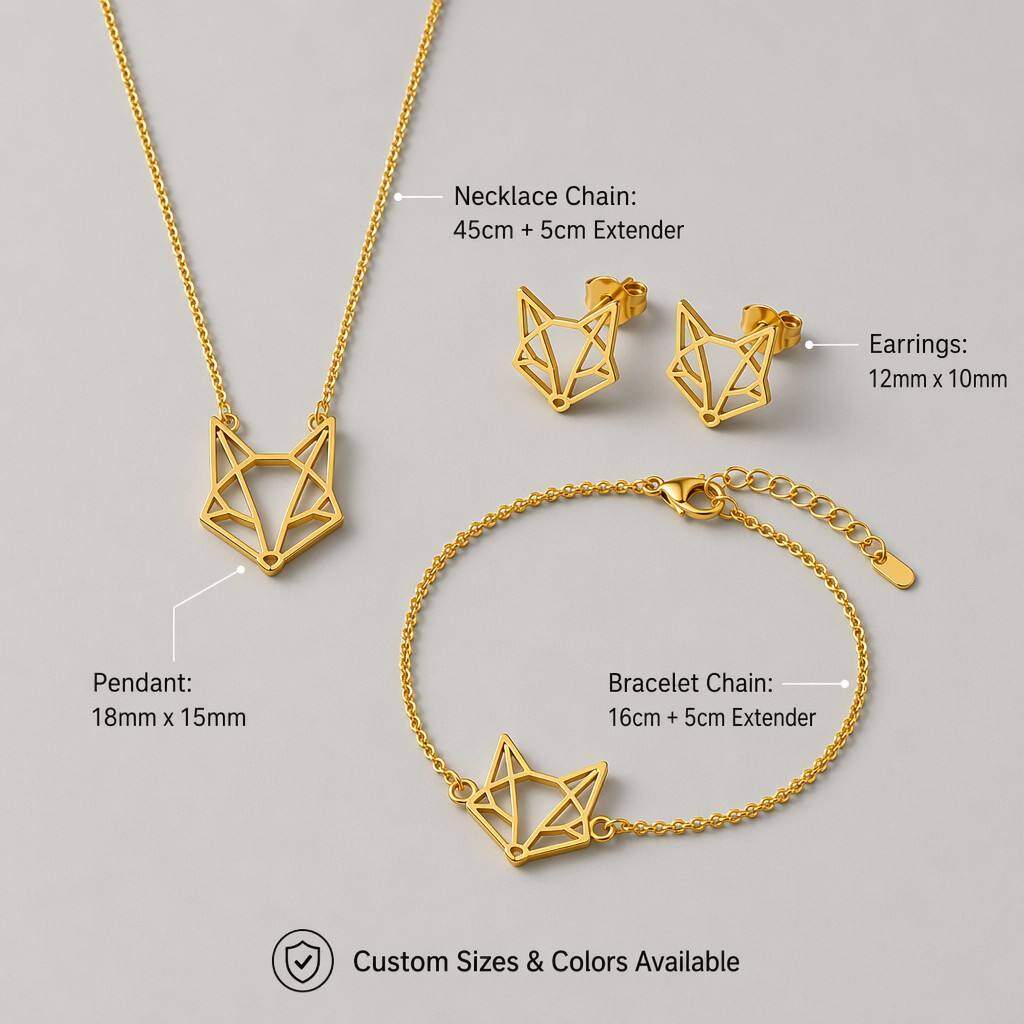 Vibrant Fox Origami Jewelry Set | Waterproof Stainless Steel Necklace Bracelet & Earrings - The Perfect Guardian Gift