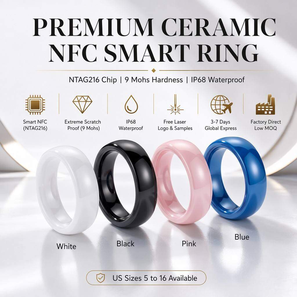 Ceramic NFC Ring with NTAG213/NTAG215/NTAG216 for Digital Business Card Sharing