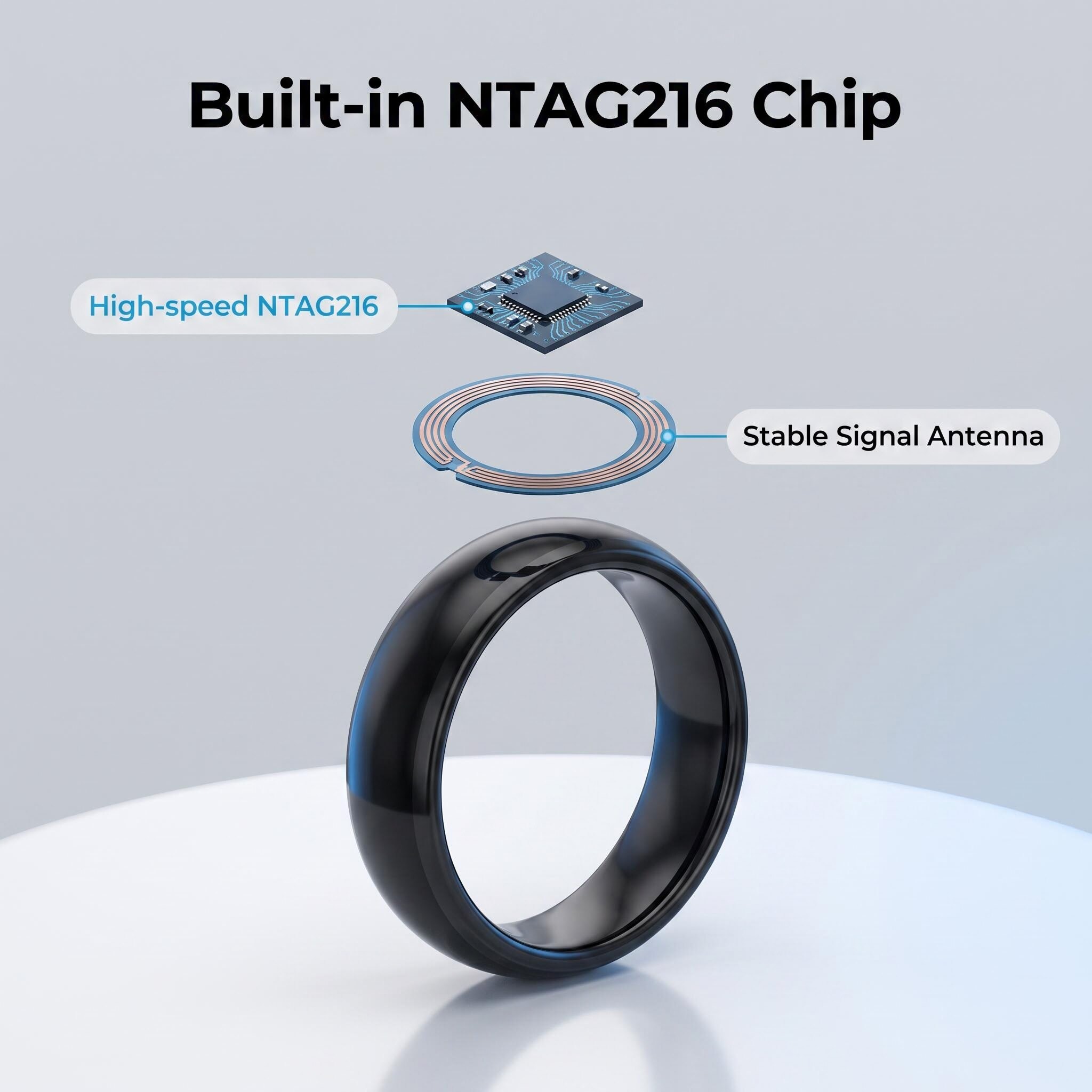 8mm Gloss Black Ceramic NFC Smart Ring Embedded NTAG216 Chip, Hypoallergenic Scratch Resistant Smart Pay Ring Custom Width Free Engraving Ready Stock Wholesale