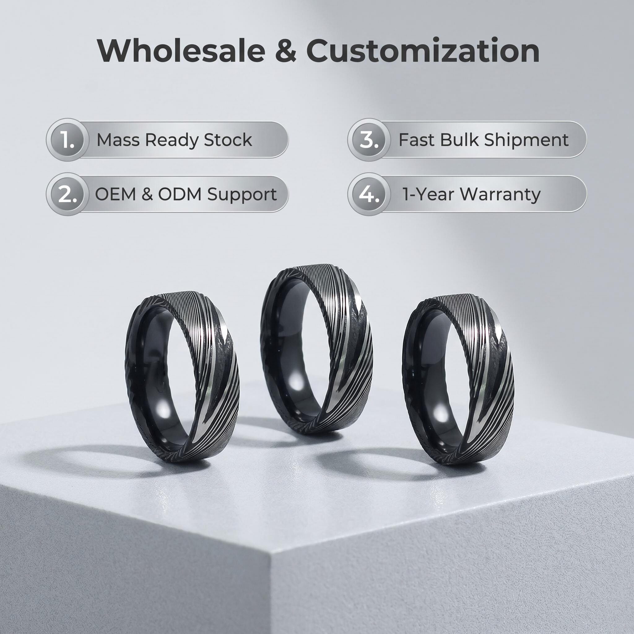 Two-Tone Black Damascus Steel Ring | 7mm 2.3mm Matte Flat Surface Comfort Fit Damascus Wedding Band Custom Engravable Jewelry