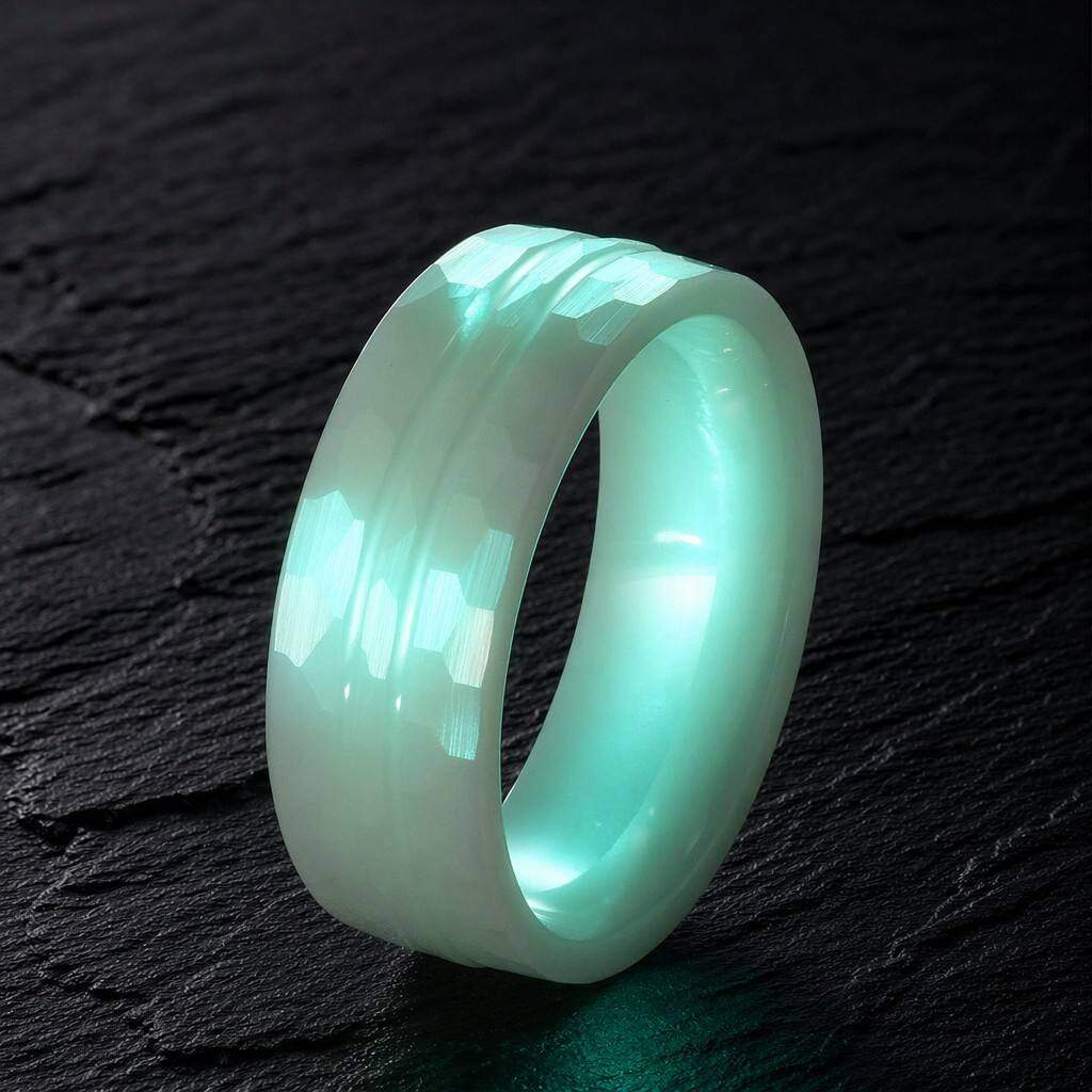 Glow In The Dark Jewelry Premium Hammered Zirconia Ceramic Luminous Ring | Scratch-Resistant Glow in the Dark Band for Men & Women