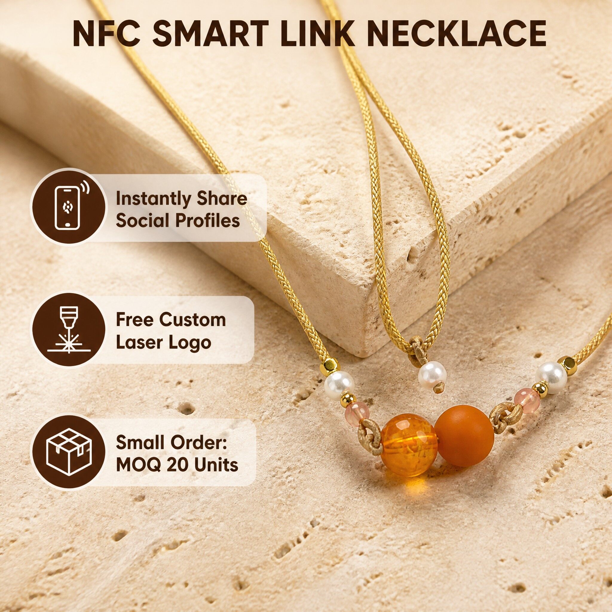Adjustable NFC Pendant Necklace for Social Media and Website Sharing