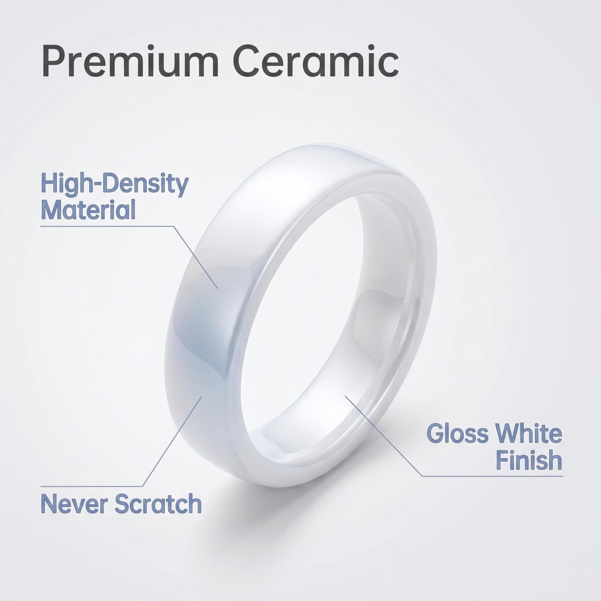 Gloss White Ceramic NFC Smart Ring | NTAG216 Chip Embedded Scratch-Resistant Smart Pay Ring, 5mm 6mm 7mm Multiple Width Options
