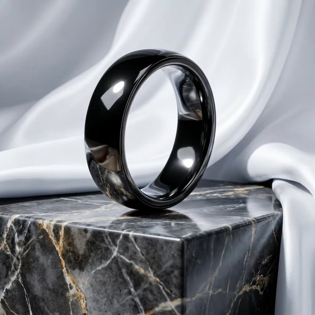 Gloss Black Ceramic NFC Smart Pay Ring | NTAG216 Chip Embedded Hypoallergenic Band, 8mm Standard Width Customizable Sizes