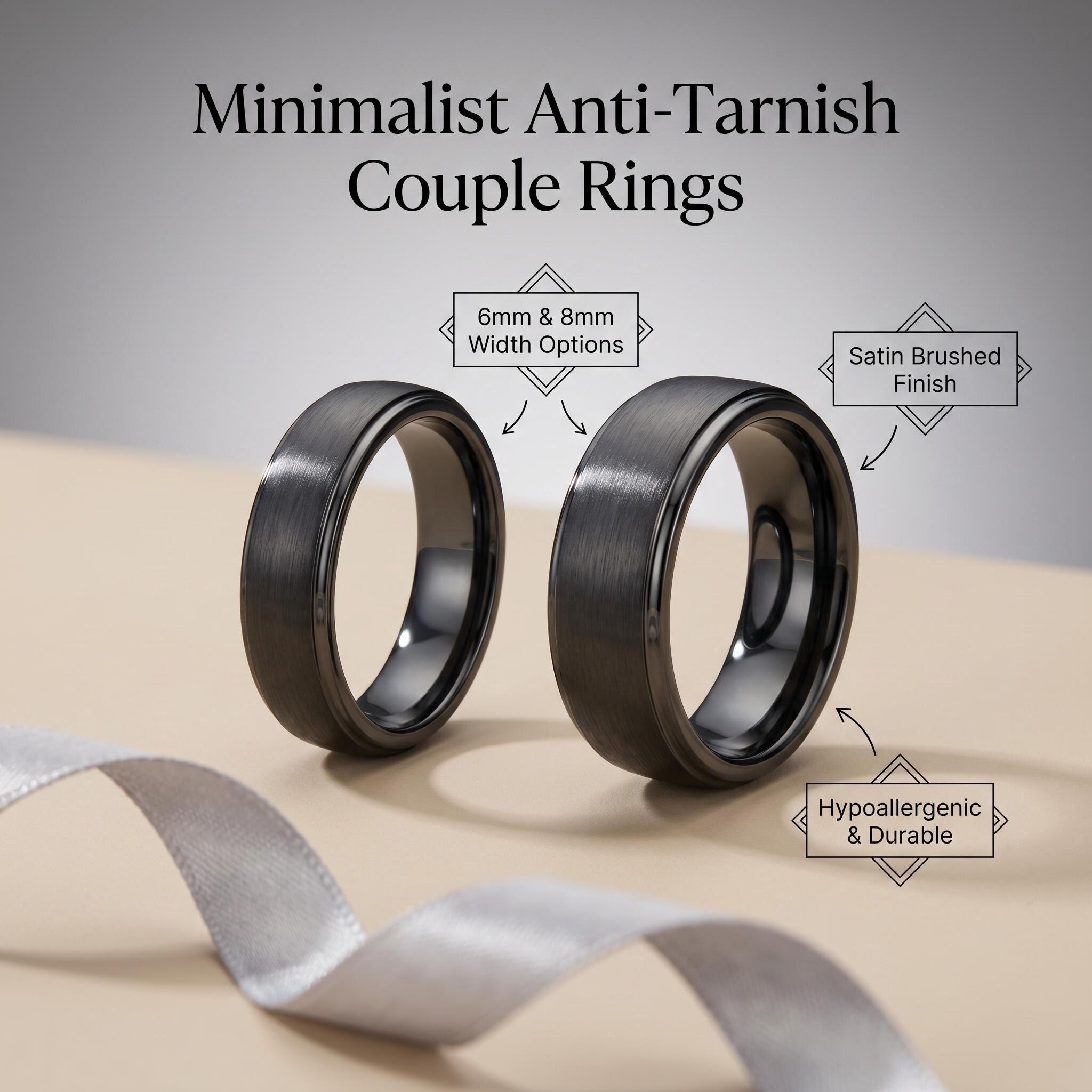 Classic Black Matte Brushed Stainless Steel Ring | 8mm Anti-Tarnish Couple Band US Sizes 4-17 Custom Engravable Daily Jewelry