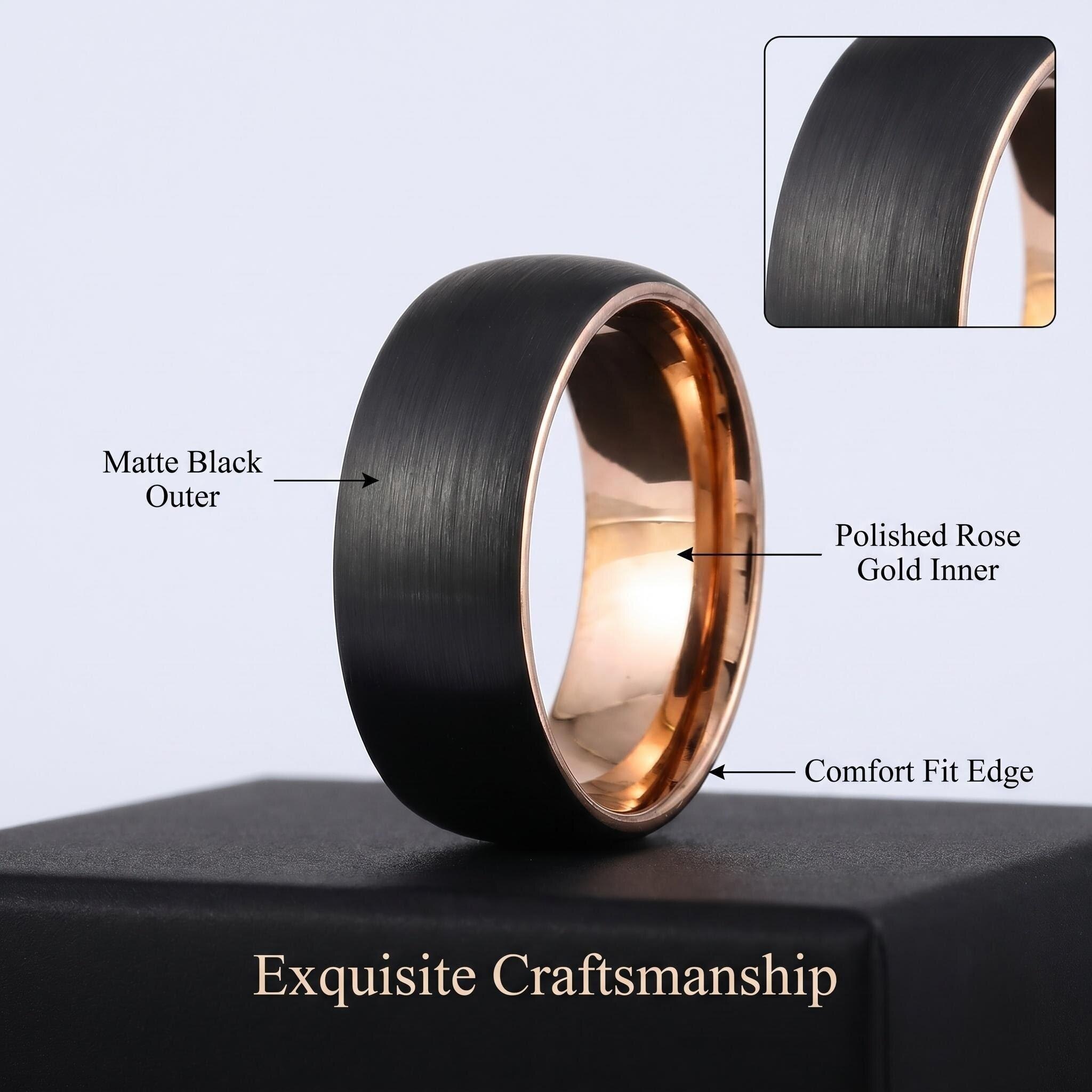 Classic Fashion Two-Tone Stainless Steel Ring | Black & Rose Gold Dual Plated Band, 6mm & 8mm Sizes For Daily Wear & Couple Matching