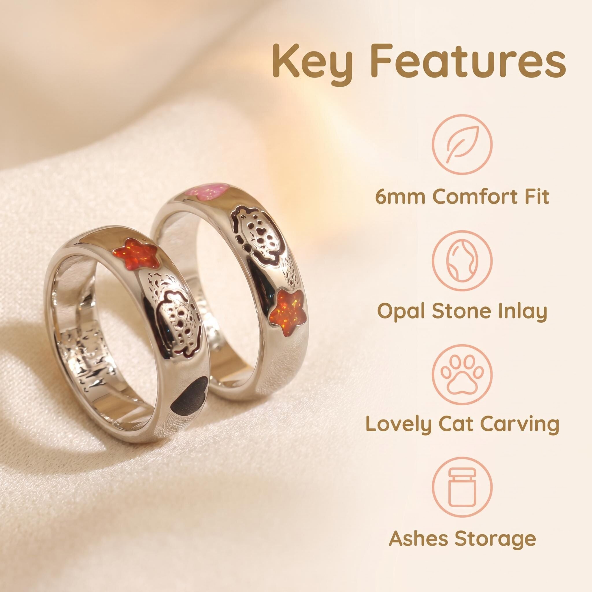 6mm Brass Cremation Ring with Shank Design, Blue Gradient Wave Ocean Pattern Opal Inlaid Ash Holder Pet Keepsake Jewelry