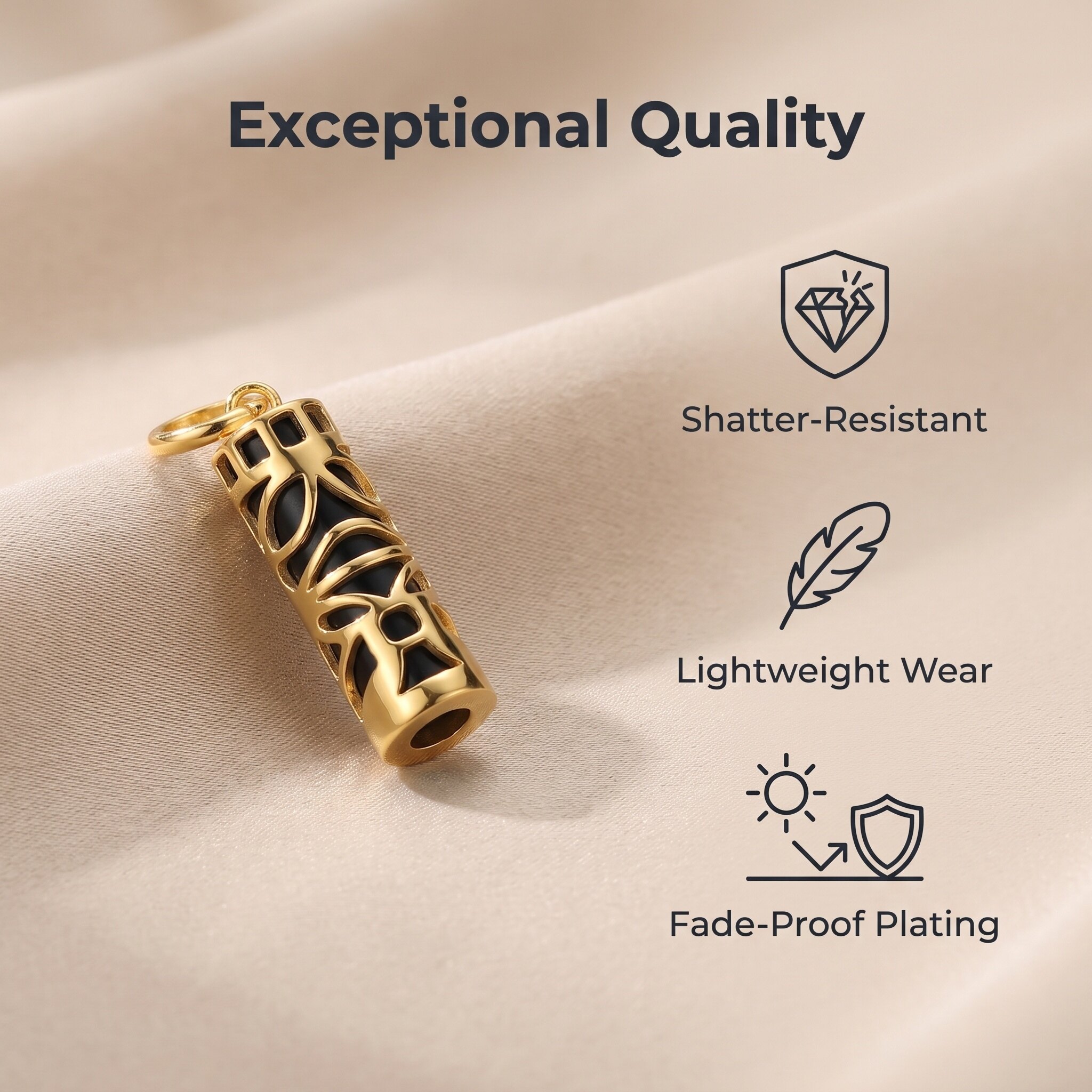 18K Gold Plated Hollow Stainless Steel Pendant | 32×8mm Shatterproof Red Diamond Glass Custom Engravable Necklace Charm