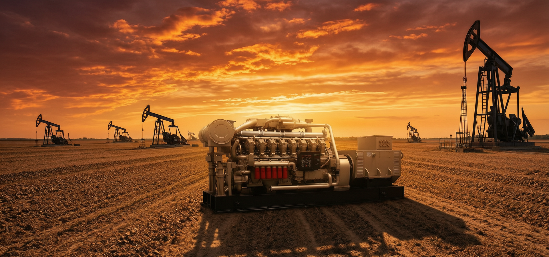 Gas generator set at oil field facility