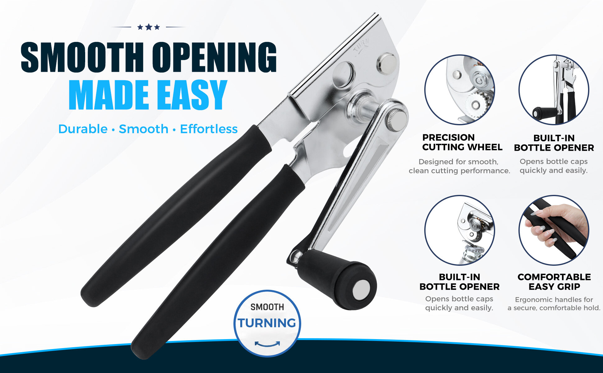 NUFR Crank Can Openers Manual,Heavy Duty Commercial Can Opener with Rubber-coated Long Handles - Detail 2