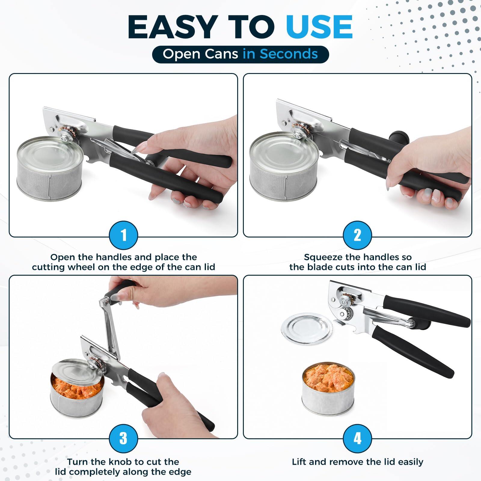 NUFR Crank Can Openers Manual,Heavy Duty Commercial Can Opener with Rubber-coated Long Handles - Image 3