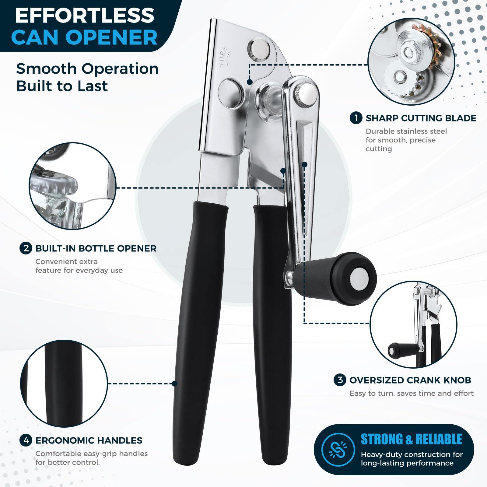NUFR Crank Can Openers Manual,Heavy Duty Commercial Can Opener with Rubber-coated Long Handles - Image 5