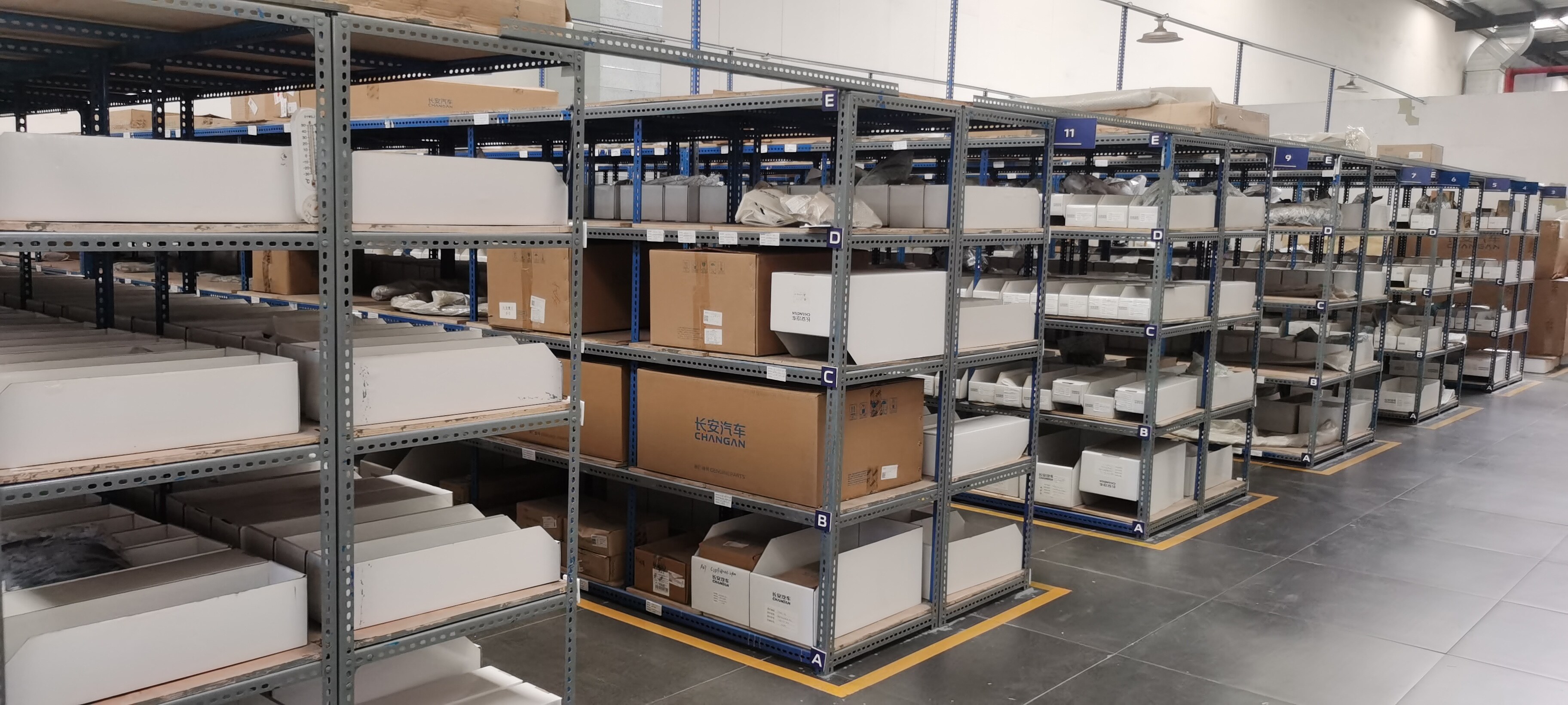 Changan genuine parts warehouse with organized shelves